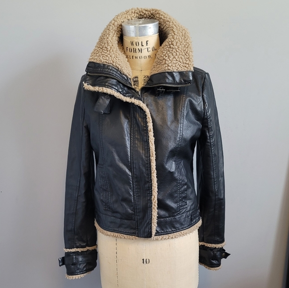 Faux Leather Sherpa Jacket - Picture 1 of 9